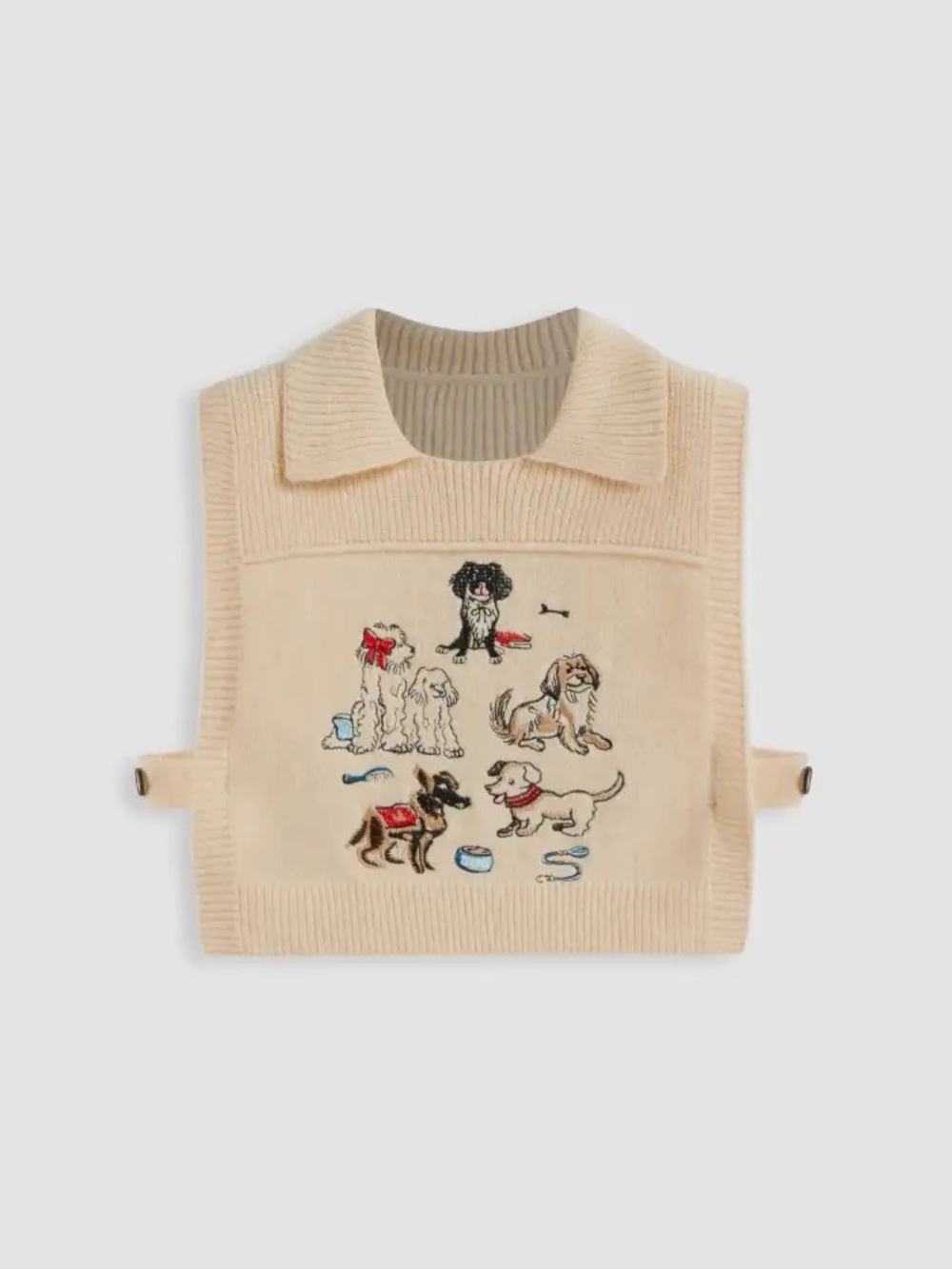 🐕🐶 Cider Cream whimsical Knit Dog Embroidered Collar Pullover vest